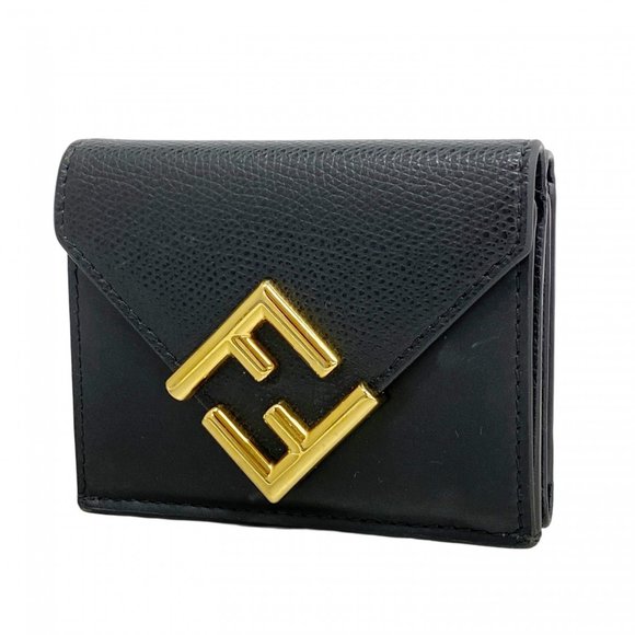 Fendi Tri-fold Wallet FF Diamond Leather Black Women's - Picture 1 of 9